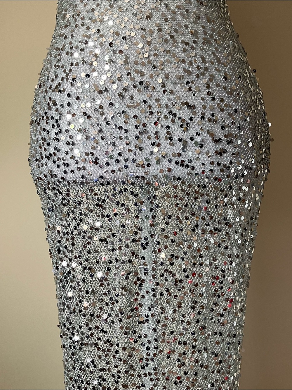 Babyboo Lorena Silver Lined Sequin Net Maxi Dress size Small - Picture 8 of 11